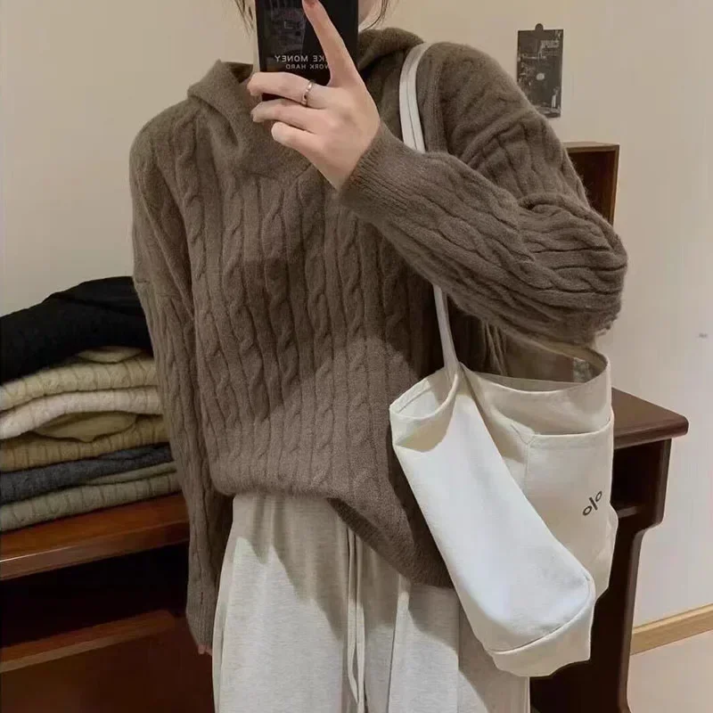 Autumn Pullovers Hoodie Women's Sweater Solid Color Casual Long Sleeve Knitted Top Fashion Vintage Oversize Sweater Winter
Autumn Pullovers Hoodie Women's Sweater Solid Color Casual Long Sleeve Knitted Top Fashion Vintage Oversize Sweater Winter
