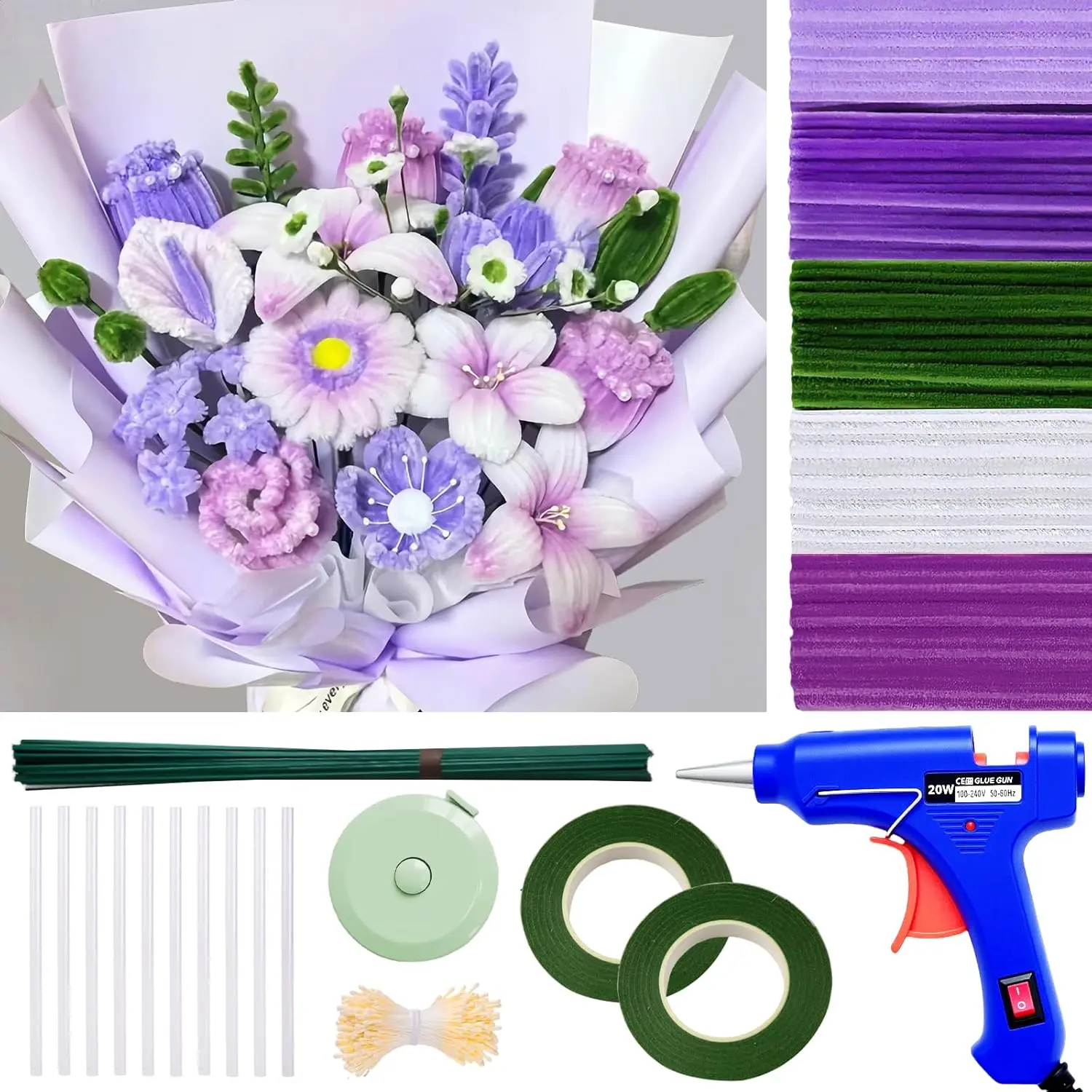 500 Pcs Chenille Stems for DIY Crafts, Holiday Decor, and Arts Activities with Glue Guns & Tape Measure
500 Pcs Chenille Stems for DIY Crafts, Holiday Decor, and Arts Activities with Glue Guns & Tape Measure