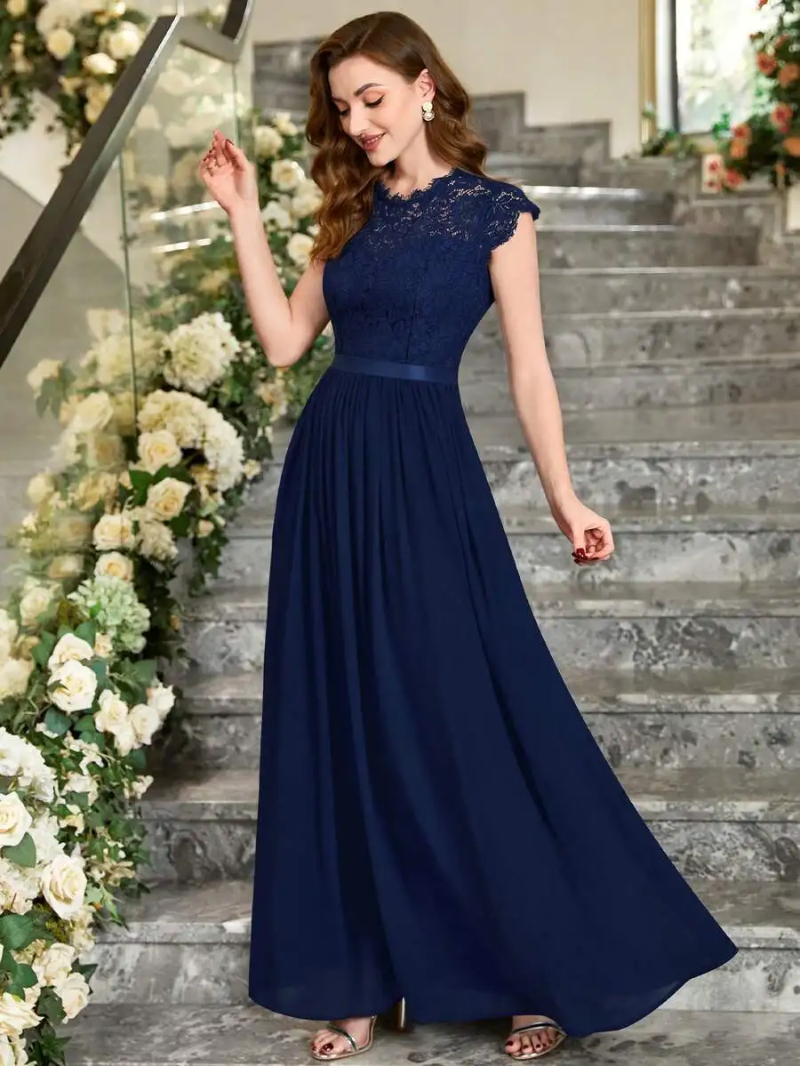 Blue Floral Lace Short Sleeve Chiffon Belted Maxi Formal Party Dress
Blue Floral Lace Short Sleeve Chiffon Belted Maxi Formal Party Dress