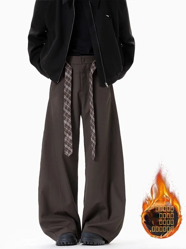 American High Street Waist Belted Knife Thiened Fce Winter Trousers for Men Casual Loose Flared Pants
American High Street Waist Belted Knife Thiened Fce Winter Trousers for Men Casual Loose Flared Pants