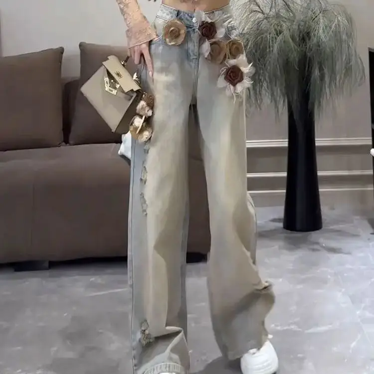 American Hot Girl Washing Old Jeans Women Summer New Niche Design Sense Flower Casual Versatile Straight Wide-Leg Floor Pants
American Hot Girl Washing Old Jeans Women Summer New Niche Design Sense Flower Casual Versatile Straight Wide-Leg Floor Pants