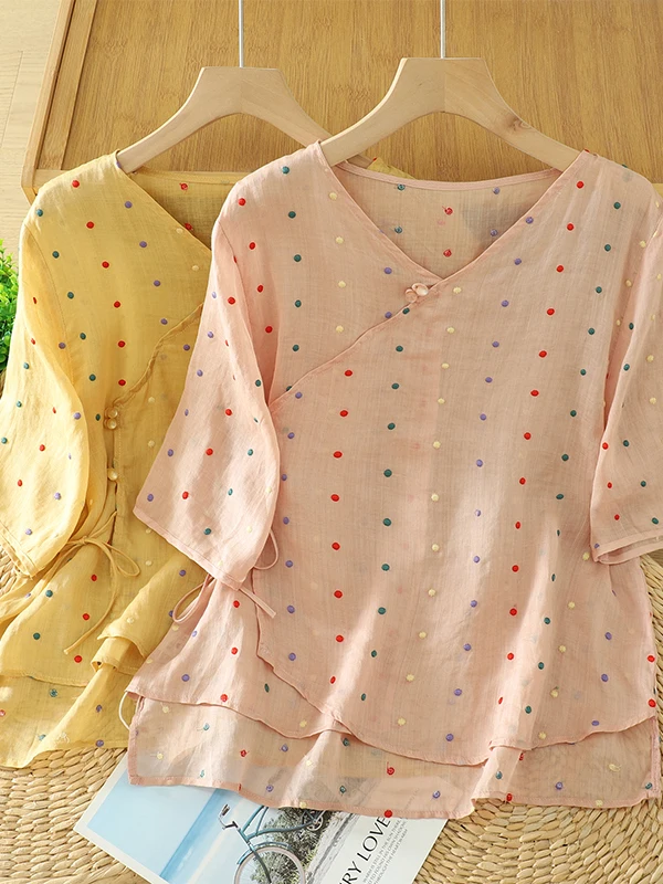 Elegant round Neck Loose Women's Shirt Versatile Summer Fashionable Vintage Style Polyester Fiber Short Sleeve Casual Shirt
Elegant round Neck Loose Women's Shirt Versatile Summer Fashionable Vintage Style Polyester Fiber Short Sleeve Casual Shirt