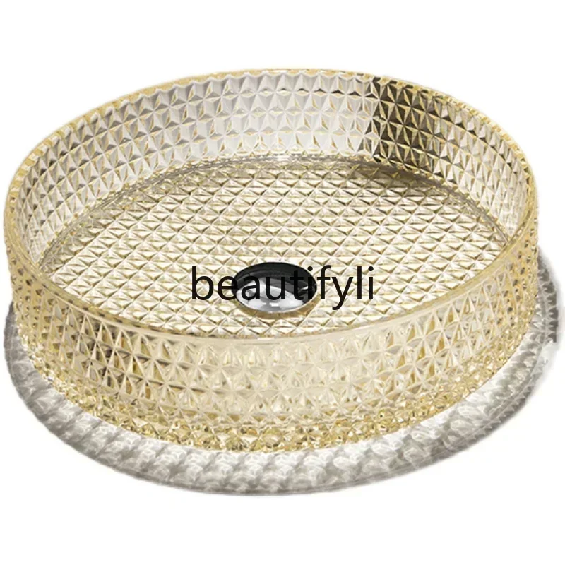 Round glass table basin Crystal art basin Creative black square 
Round glass table basin Crystal art basin Creative black square