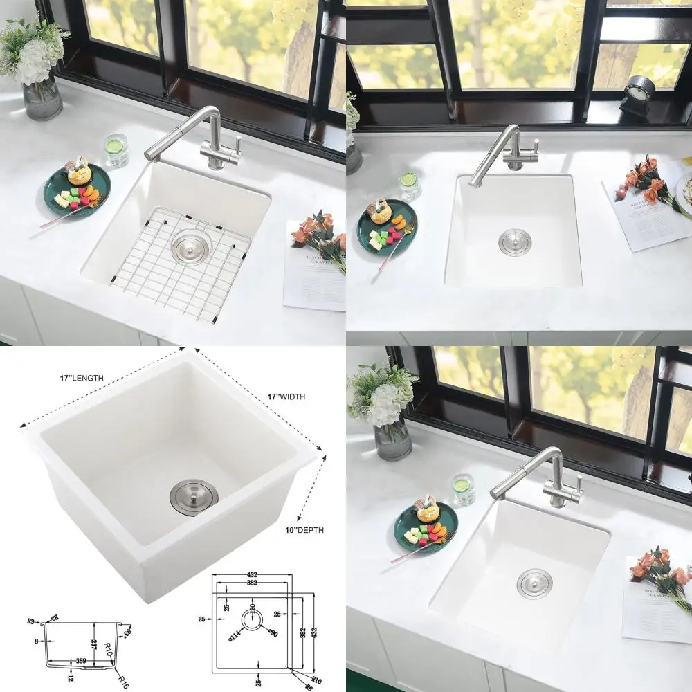 White 17x17 Inch Undermount Bar Sink with Single Bowl for Small Kitchens and RVs
White 17x17 Inch Undermount Bar Sink with Single Bowl for Small Kitchens and RVs