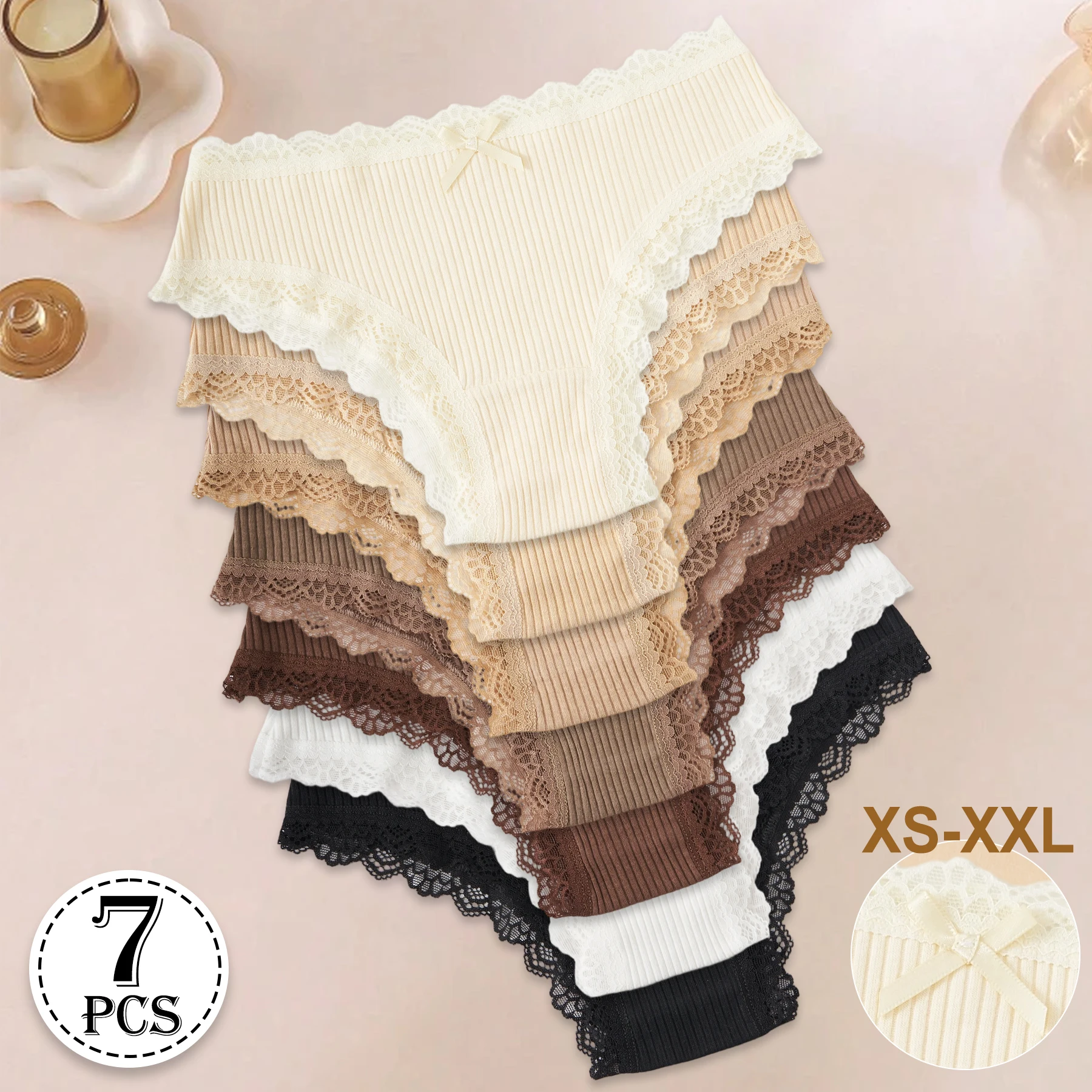 7PCS New Fashion Cotton Women's Underwear Solid Color Comfortable Breathable Panties Low-Rise Lace Trim Sexy Briefs Daily Sports
7PCS New Fashion Cotton Women's Underwear Solid Color Comfortable Breathable Panties Low-Rise Lace Trim Sexy Briefs Daily Sports
