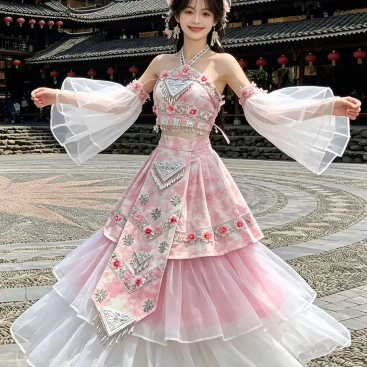 Elegant Pink Hmong Costume Women's National Style Miao Clothing Summer Beach Party Stage Outfits Miaojiang Girls Cosplay Costume
Elegant Pink Hmong Costume Women's National Style Miao Clothing Summer Beach Party Stage Outfits Miaojiang Girls Cosplay Costume