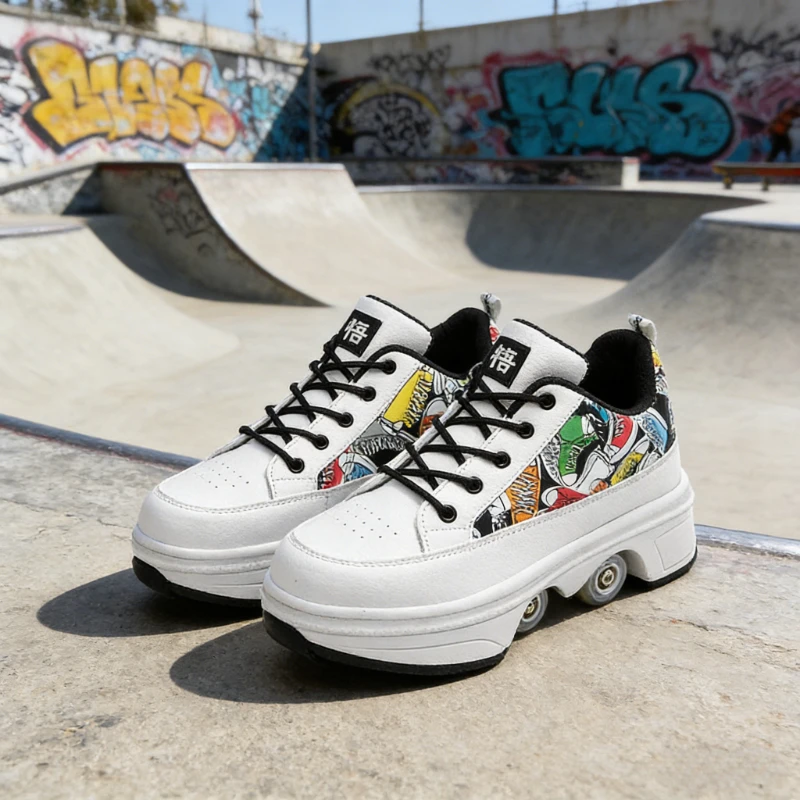 Многофункциональные роликовые коньки-трансформеры 2-в-1 с 4 колесами, обувь для ходьбы и катания, модные уличные кроссовки для спорта
Многофункциональные роликовые коньки-трансформеры 2-в-1 с 4 колесами, обувь для ходьбы и катания, модные уличные кроссовки для спорта