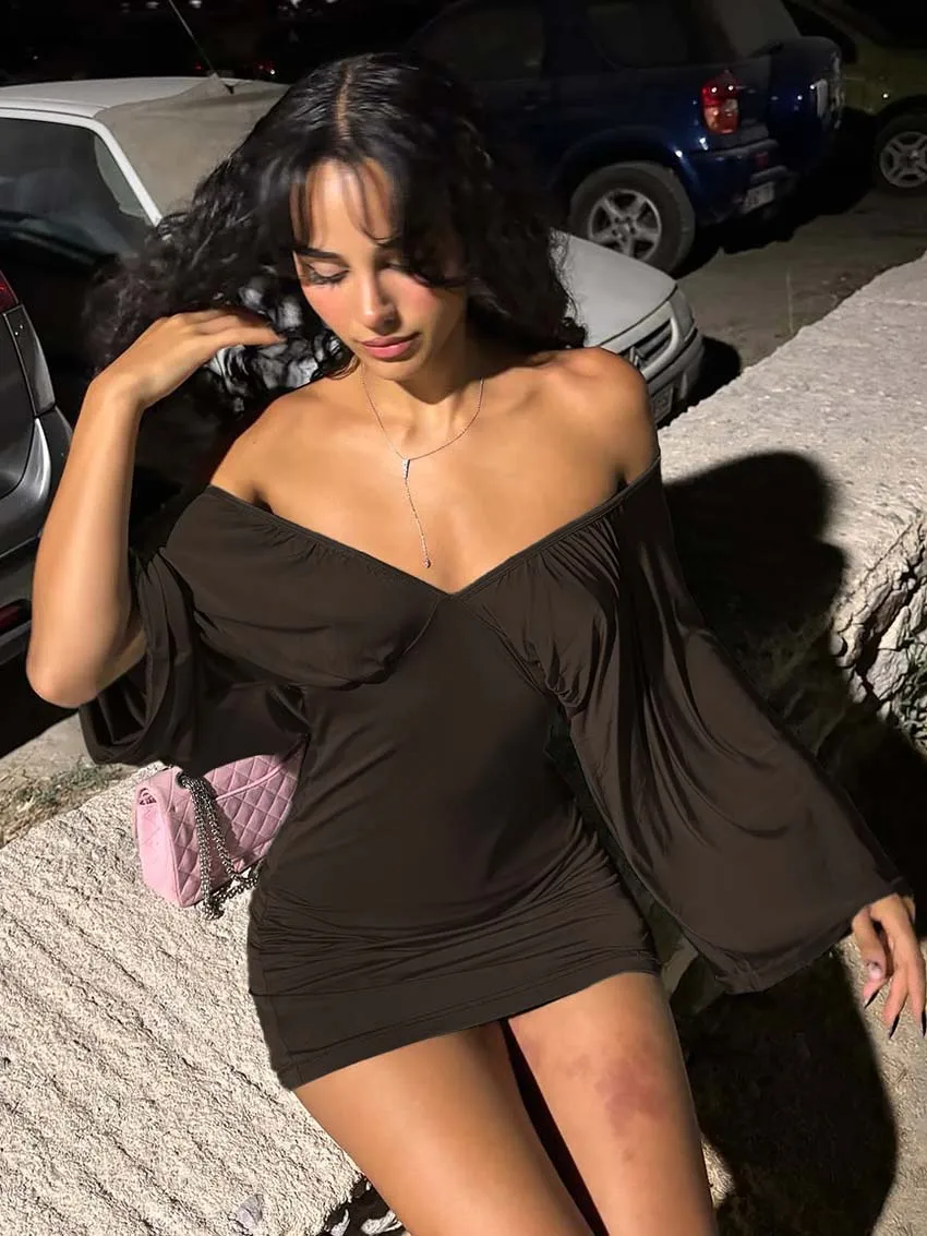 Oymimi Elegant Brown Dresses For Women Casual New V-Neck Puff Sleeve Off The Shoulder Dresses Casual Straight Mini Dress Female
Oymimi Elegant Brown Dresses For Women Casual New V-Neck Puff Sleeve Off The Shoulder Dresses Casual Straight Mini Dress Female