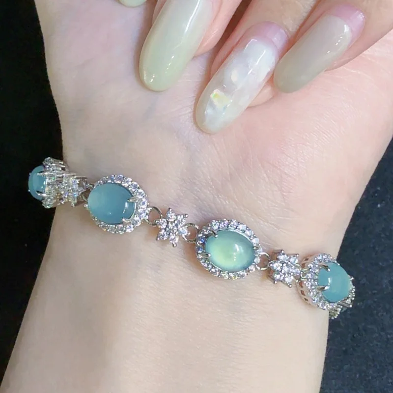 Natural Grade A Jadeite Blue Bracelet with Ice-Clear Egg-Shaped Beads, Light Luxury New Chinese Style Vintage Bracelet, Popular
Natural Grade A Jadeite Blue Bracelet with Ice-Clear Egg-Shaped Beads, Light Luxury New Chinese Style Vintage Bracelet, Popular