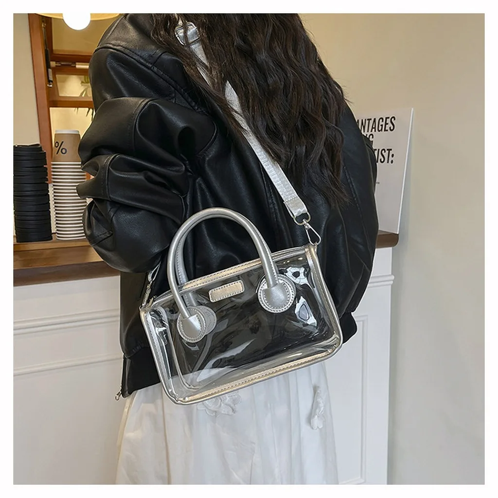 Women Transparent PVC Handbag Waterproof Clear Tote Bag with Detachable Strap Mini Top-Handle Crossbody Bag for Summer Beach
Women Transparent PVC Handbag Waterproof Clear Tote Bag with Detachable Strap Mini Top-Handle Crossbody Bag for Summer Beach