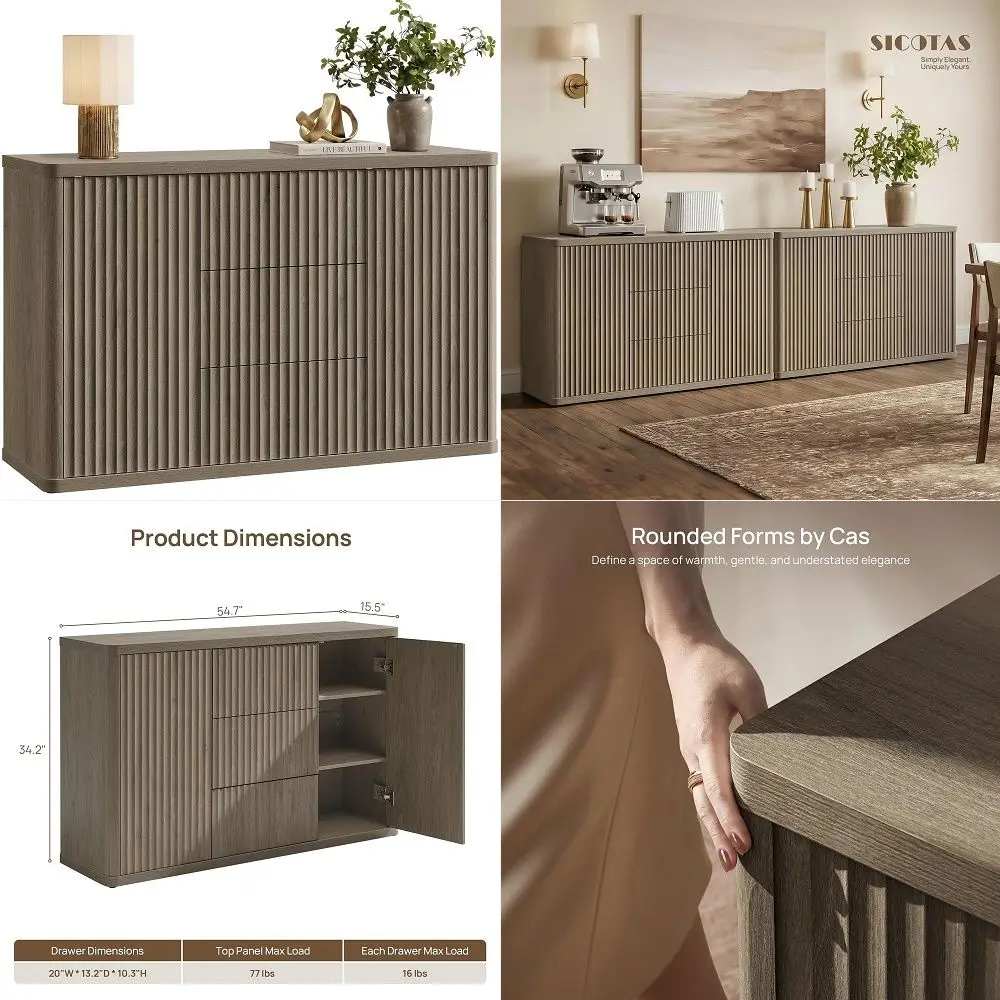 Buffet Cabinet with Storage 54.7 Large Modern Accent Storage Cabinet with Doors and Shelves Fluted Sideboard Credenza Buffet Ta
Buffet Cabinet with Storage 54.7 Large Modern Accent Storage Cabinet with Doors and Shelves Fluted Sideboard Credenza Buffet Ta