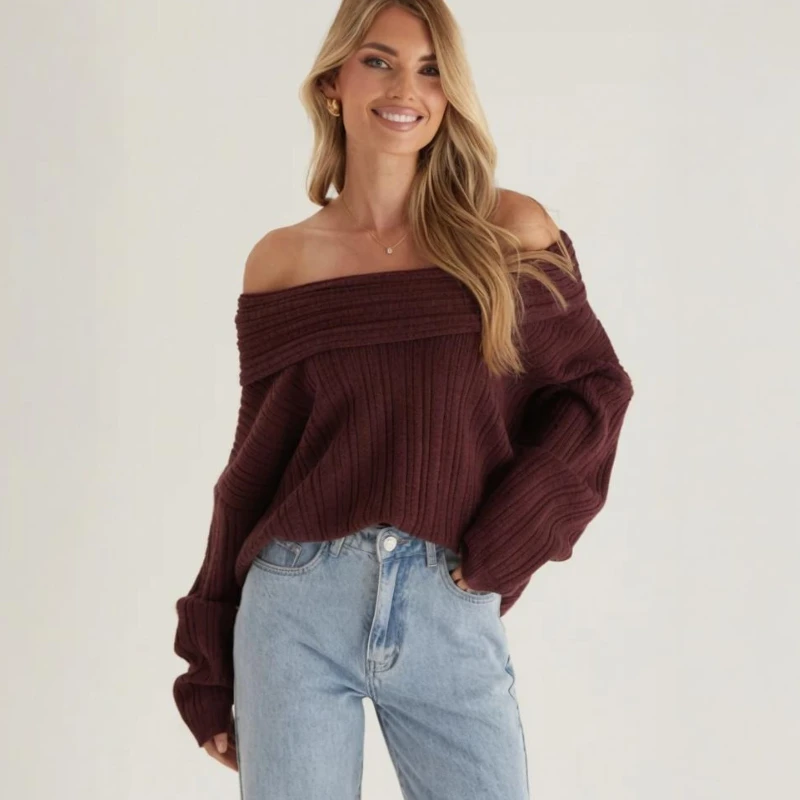 TARUXY Off-Shoulder Knit Pullover Casual Women's Loose Thread Knitted Sweater Long Sleeve Autumn Winter 2025 Warm Fashion Top
TARUXY Off-Shoulder Knit Pullover Casual Women's Loose Thread Knitted Sweater Long Sleeve Autumn Winter 2025 Warm Fashion Top