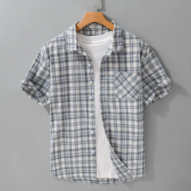 Мужская летняя рубашка из чистого хлопка в клетку, новая, свободного кроя, с отложным воротником, в японском стиле, дышащая, легкая
Мужская летняя рубашка из чистого хлопка в клетку, новая, свободного кроя, с отложным воротником, в японском стиле, дышащая, легкая