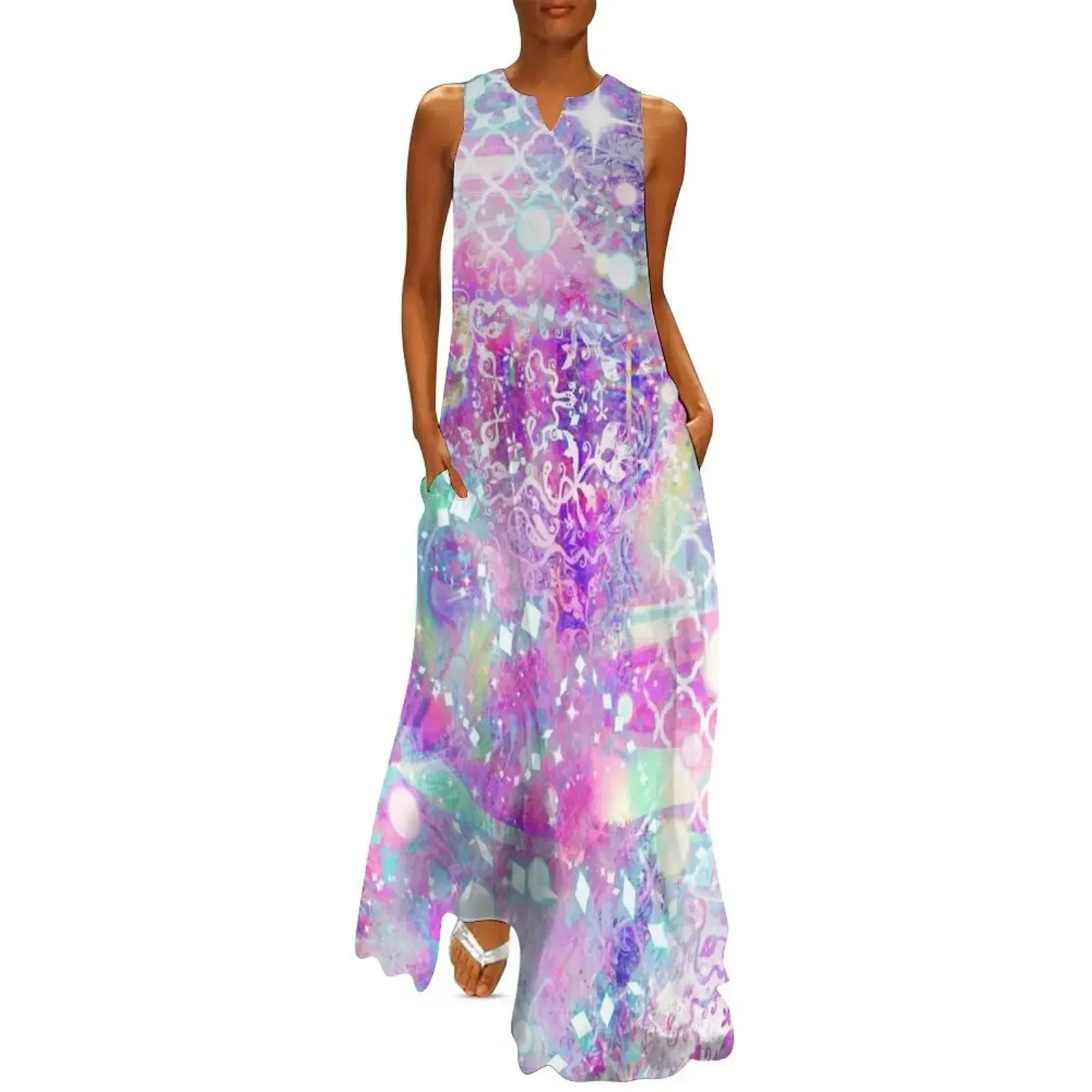 Pink Sparkly Holographic Long Dress birthday dress prom dress beach outfits for women Summer dresses for women
Pink Sparkly Holographic Long Dress birthday dress prom dress beach outfits for women Summer dresses for women