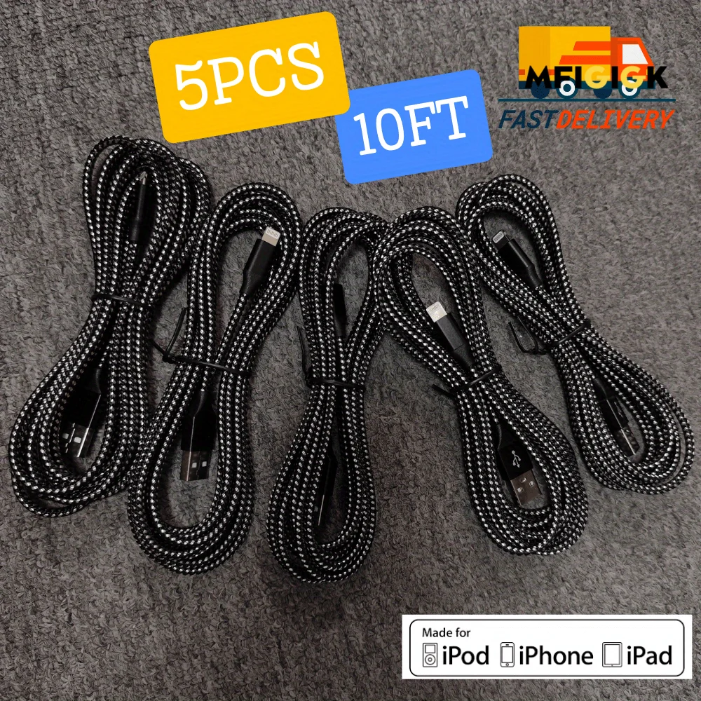 MFIGlGK 5pcs 10ft Fast Charging High Speed Data Sync USB Cable for iPhone 13 12 11 Pro Max XR XS X 8 7 6 Plus SE for iPad
MFIGlGK 5pcs 10ft Fast Charging High Speed Data Sync USB Cable for iPhone 13 12 11 Pro Max XR XS X 8 7 6 Plus SE for iPad