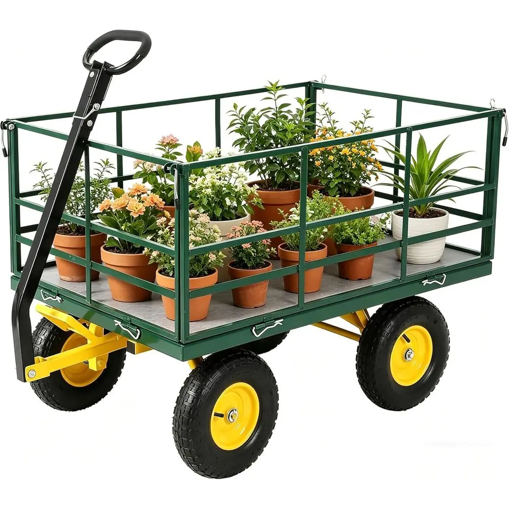 Heavy-Duty 1500 lbs Capacity Garden Wagon with 13 Pneumatic Tires, Adjustable Handle, and Detachable Side Panels - Green
Heavy-Duty 1500 lbs Capacity Garden Wagon with 13 Pneumatic Tires, Adjustable Handle, and Detachable Side Panels - Green