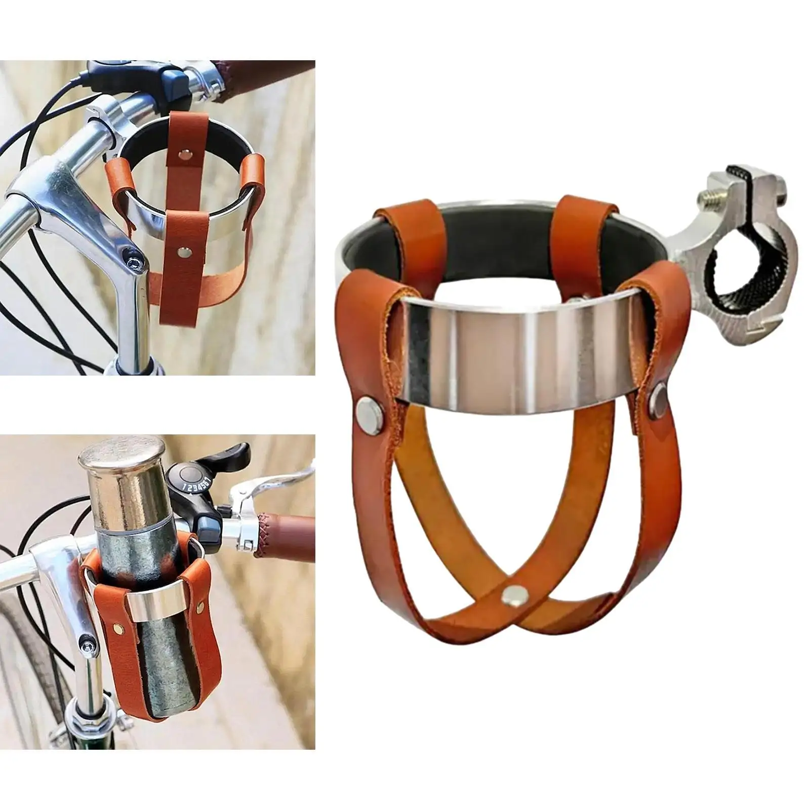 Bike Water Bottle Holder, PU Leather Handlebar Mount Clamp Universal Cycling Bottle Cage for Mountain Road Bicycles
Bike Water Bottle Holder, PU Leather Handlebar Mount Clamp Universal Cycling Bottle Cage for Mountain Road Bicycles