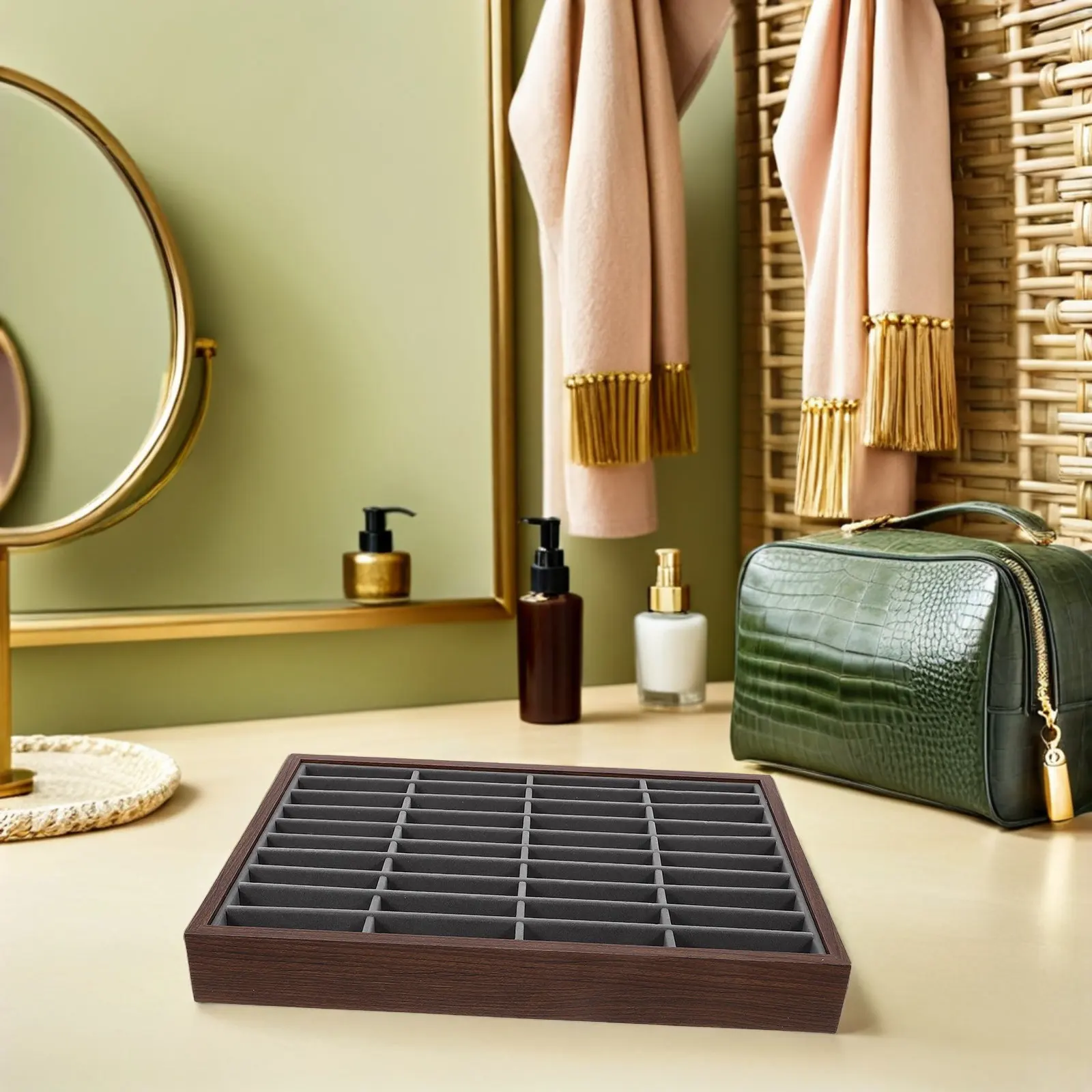 Деревянный лоток-органайзер для украшений с 40 отделениями для браслетов, колец, ожерелий, для туалетного столика, витрины, ящика
Деревянный лоток-органайзер для украшений с 40 отделениями для браслетов, колец, ожерелий, для туалетного столика, витрины, ящика