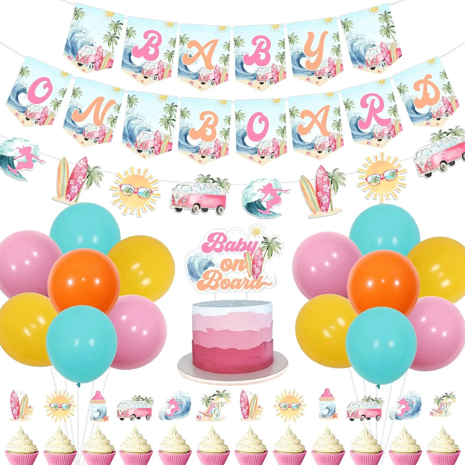 Baby on Board Baby Shower Decor Banner Garland Cake Toppers Surf Summer Hawaiian Beach Gender Reveal Party Supplies
Baby on Board Baby Shower Decor Banner Garland Cake Toppers Surf Summer Hawaiian Beach Gender Reveal Party Supplies