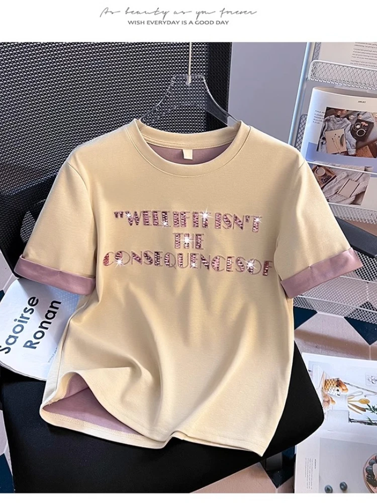 Fashion Y2k Cotton T-Shirt 2025 Summer New High-Quality Letter Sequin Embroidery Loose Plus Size Short Sleeved Tees Tops Women
Fashion Y2k Cotton T-Shirt 2025 Summer New High-Quality Letter Sequin Embroidery Loose Plus Size Short Sleeved Tees Tops Women