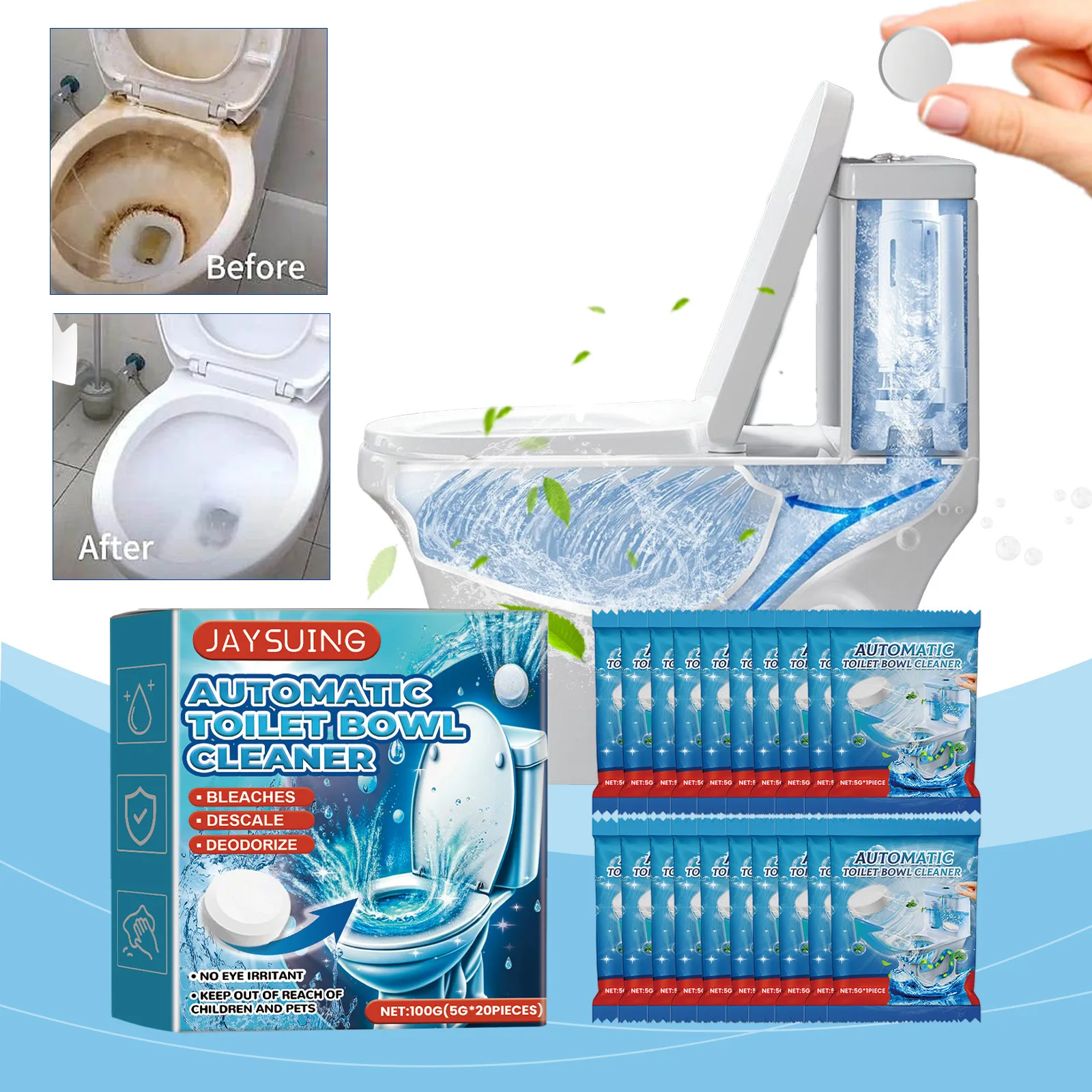 Jaysuing 20pcs Toilet Bowl Cleaner Descaling Deodorizing Urine Odor Stain Remover Tank Decontamination Bathroom Cleaning Tablets
Jaysuing 20pcs Toilet Bowl Cleaner Descaling Deodorizing Urine Odor Stain Remover Tank Decontamination Bathroom Cleaning Tablets