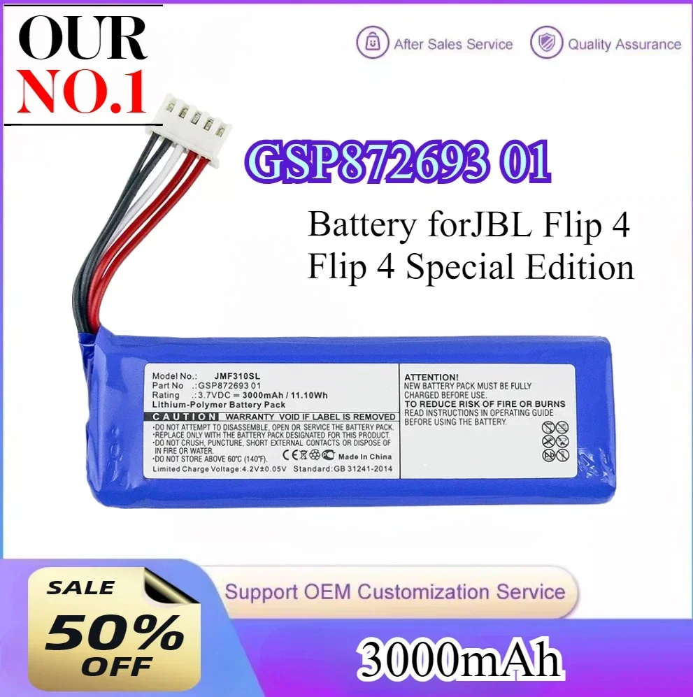 3000mAh Battery GSP872693 01 for JBL Flip 4 Flip4 Rechargeable Battery for JBL Speaker Flip 4 Flip4 Special Edition 3.7V Bateria
3000mAh Battery GSP872693 01 for JBL Flip 4 Flip4 Rechargeable Battery for JBL Speaker Flip 4 Flip4 Special Edition 3.7V Bateria