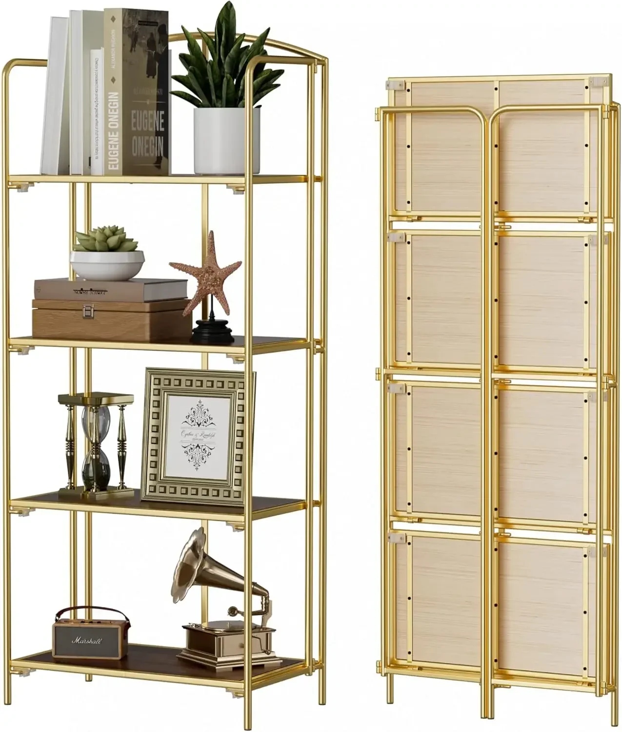 No Assembly Folding Bookshelf for Living Room, 4 Tier Gold Collapsible Book Shelf for Home Office, Portable Bookcase Storage
No Assembly Folding Bookshelf for Living Room, 4 Tier Gold Collapsible Book Shelf for Home Office, Portable Bookcase Storage