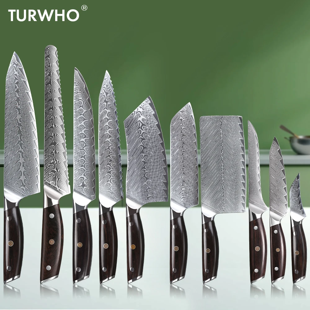 Профессиональный нож шеф-повара TURWHO, китайский нож-тесак, слайсер Santoku, универсальный нож для обвалки, 67-слойные кухонные ножи из дамасской стали
Профессиональный нож шеф-повара TURWHO, китайский нож-тесак, слайсер Santoku, универсальный нож для обвалки, 67-слойные кухонные ножи из дамасской стали