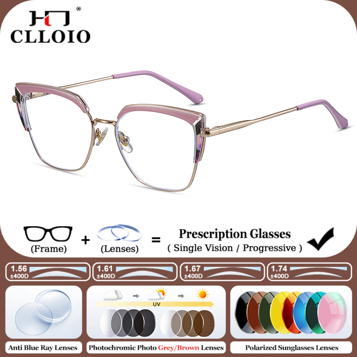 CLLOIO Fashion Geometric Progressive Prescription Glasses Women Butterfly Anti Blue Light Myopia Photochromic Optical Eyeglasses
CLLOIO Fashion Geometric Progressive Prescription Glasses Women Butterfly Anti Blue Light Myopia Photochromic Optical Eyeglasses