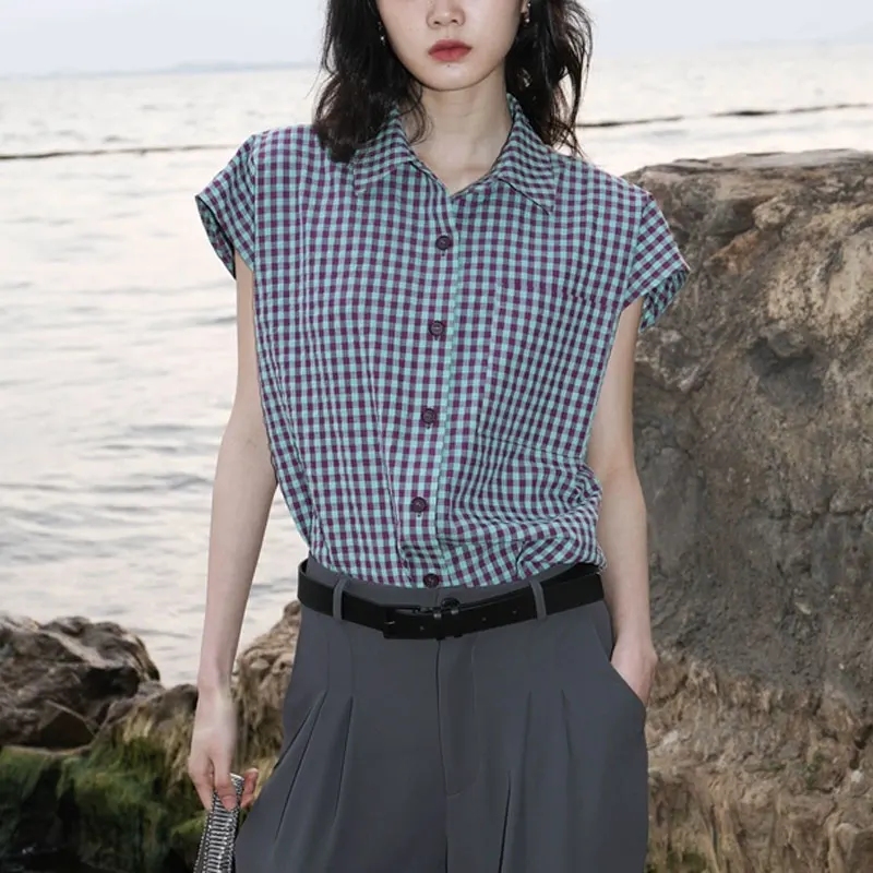 Summer Vintage Plaid Shirts Casual Short Sleeve Female Clothing French Style Polo-Neck Stylish Single-breasted Spliced Blouse
Summer Vintage Plaid Shirts Casual Short Sleeve Female Clothing French Style Polo-Neck Stylish Single-breasted Spliced Blouse
