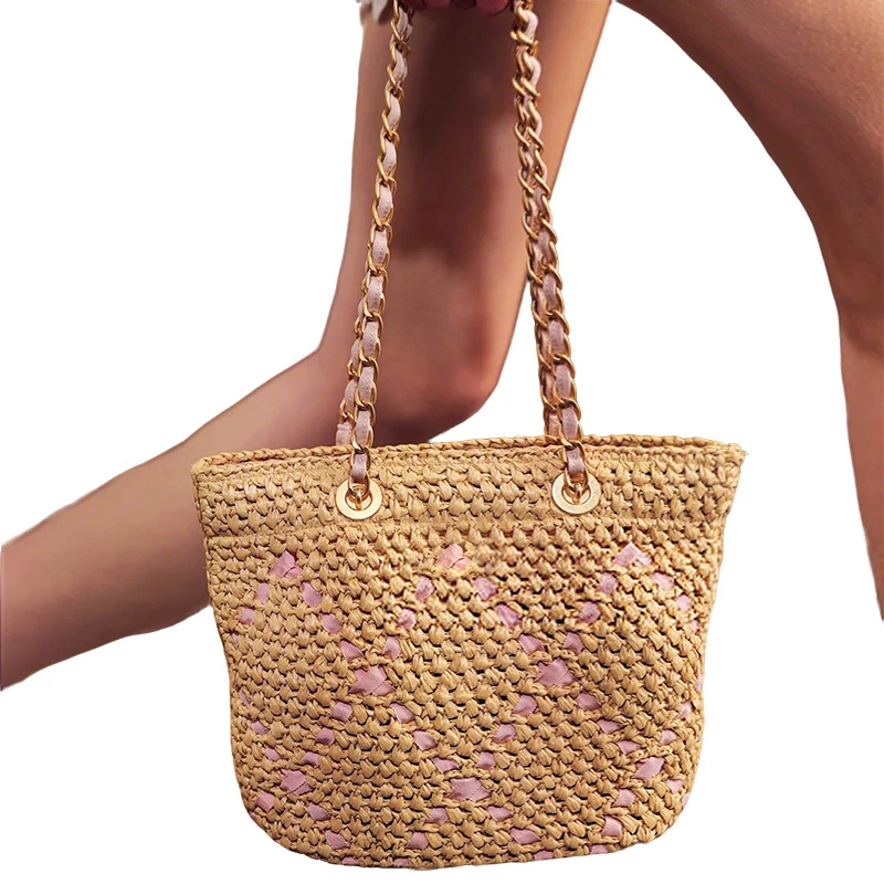 Summer Check Straw Woven Tote Bag, Chain Shoulder Underarm Purse,Dopamine Color Casual Beach Commute Versatile Handbag for Women
Summer Check Straw Woven Tote Bag, Chain Shoulder Underarm Purse,Dopamine Color Casual Beach Commute Versatile Handbag for Women