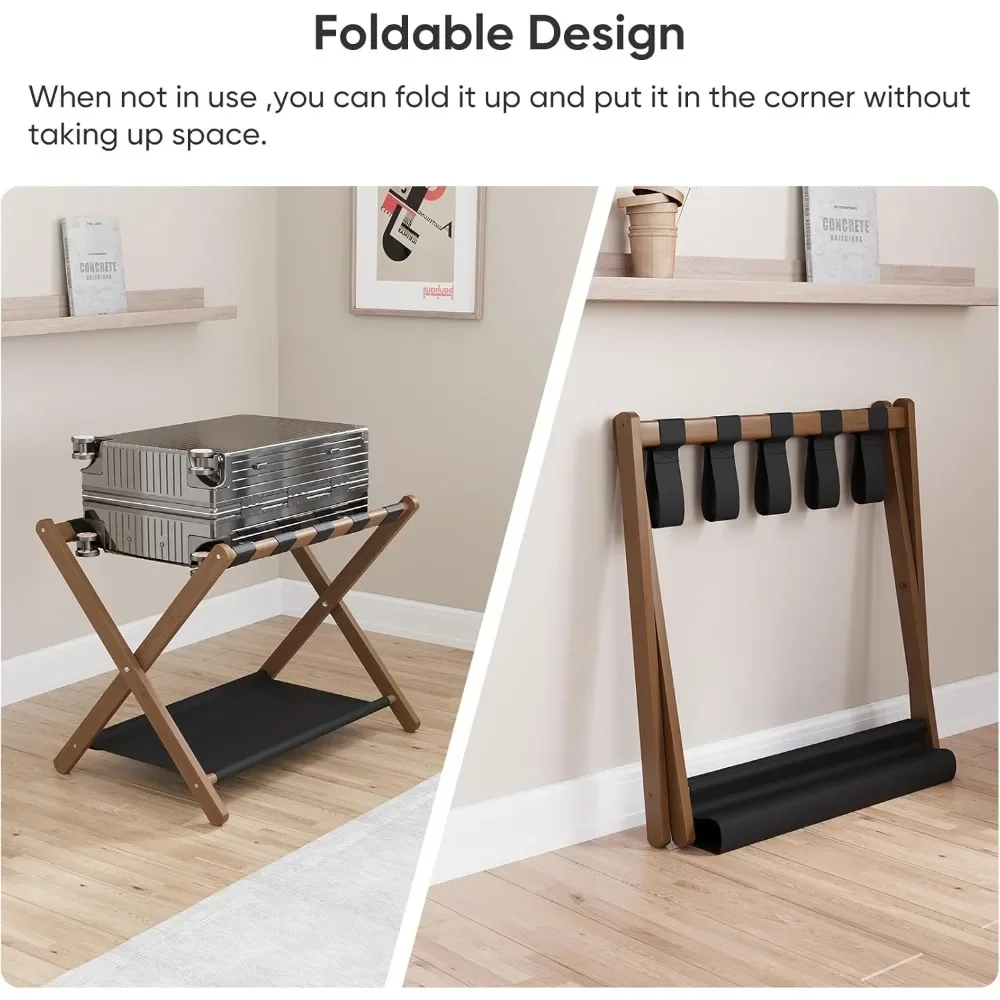 Foldable Walnut luggage rack 2-piece set, Easily Assembled Luggage Stand w/5 Nylon-Straps&Storage Shelf, for Guest Room&Hotel
Foldable Walnut luggage rack 2-piece set, Easily Assembled Luggage Stand w/5 Nylon-Straps&Storage Shelf, for Guest Room&Hotel