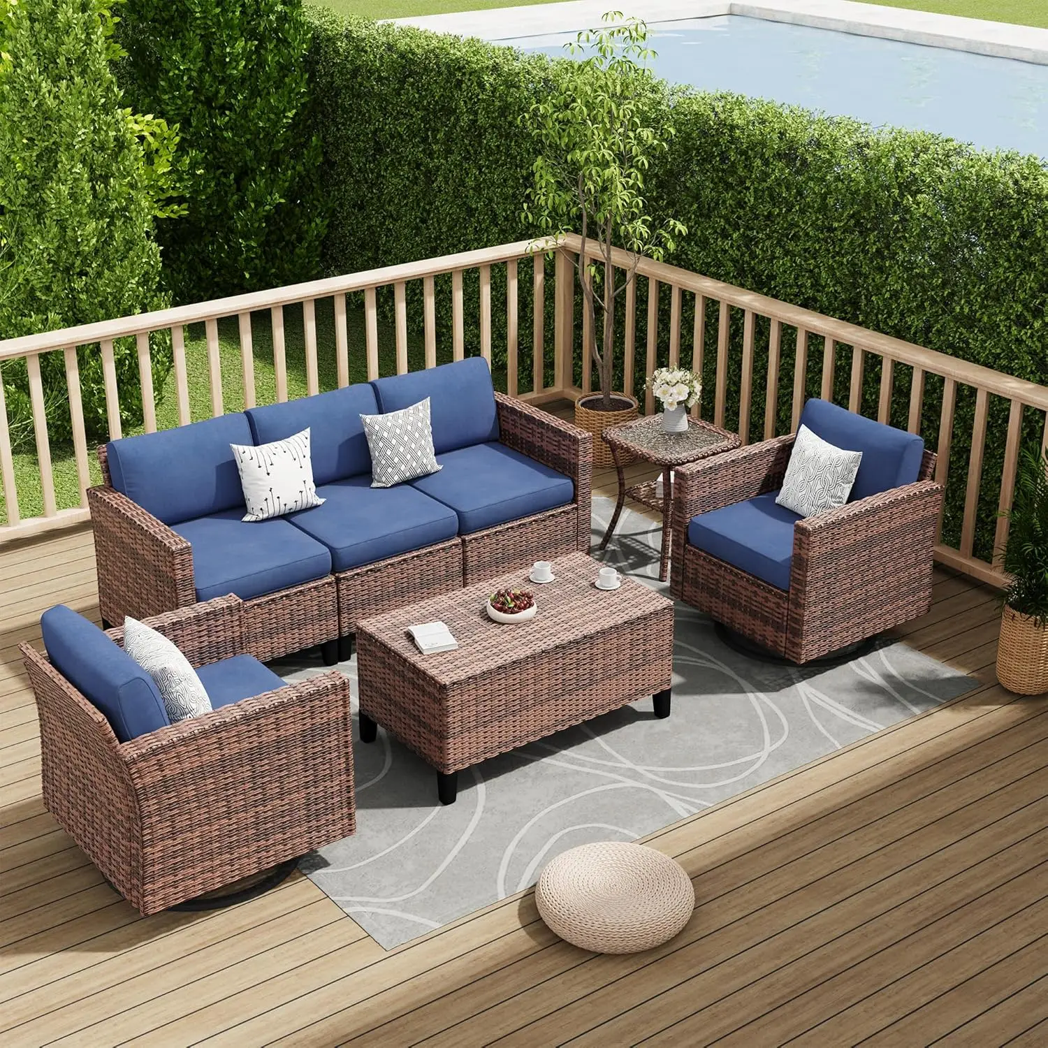 Patio Furniture Wicker Outdoor Sectional Sofa Sets,7 Pieces Rattan Conversation Set with Storage Table, Swivel Chairs,Waterproof
Patio Furniture Wicker Outdoor Sectional Sofa Sets,7 Pieces Rattan Conversation Set with Storage Table, Swivel Chairs,Waterproof