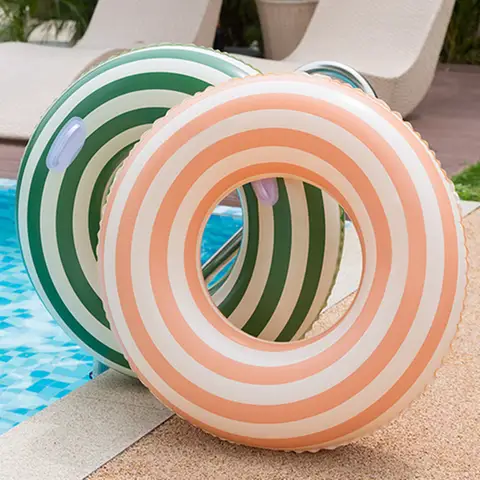 New Double Ins Thickened Swimming Ring Olive Inflatable Baby Underarm Ring Striped Life Buoy Ring Danish Retro Pool Accessories