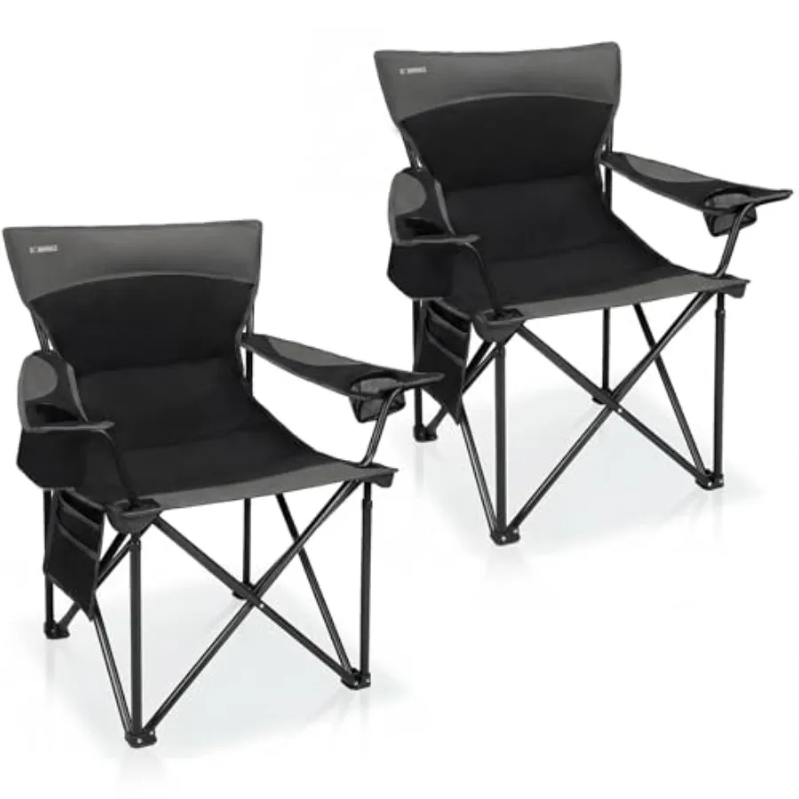 Oversized Camping Chair for Adults - 2 Pack Padded Black Lawn Chairs with Cup Holder Side Pocket Heavy Duty Folding Outdoor Cha
Oversized Camping Chair for Adults - 2 Pack Padded Black Lawn Chairs with Cup Holder Side Pocket Heavy Duty Folding Outdoor Cha