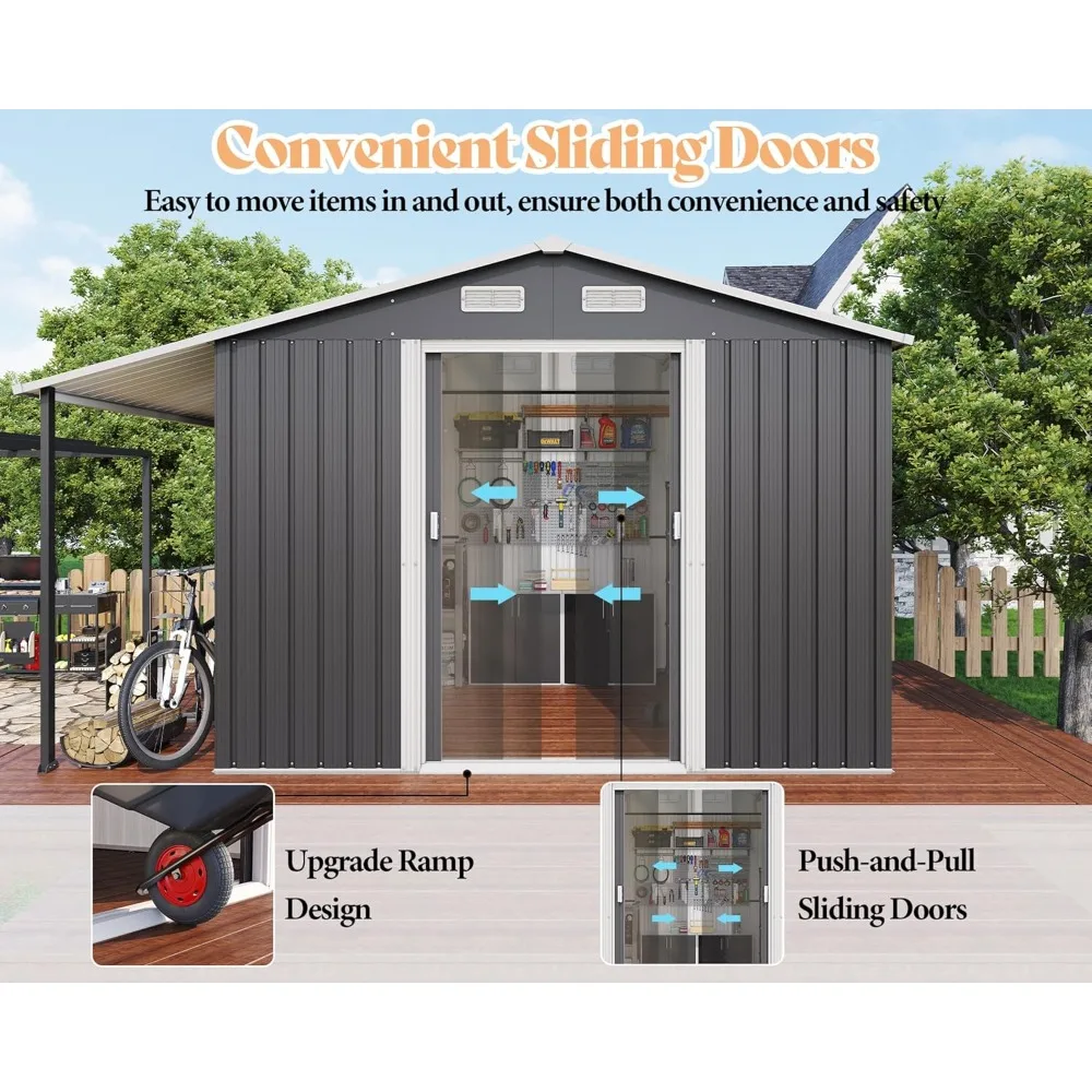Outdoor Storage Shed 10.6x10.3x6.3 FT, Sliding Door Shed with Dual 4-Pane Windows for Wood Storage, Dark Grey/White, Customized
Outdoor Storage Shed 10.6x10.3x6.3 FT, Sliding Door Shed with Dual 4-Pane Windows for Wood Storage, Dark Grey/White, Customized