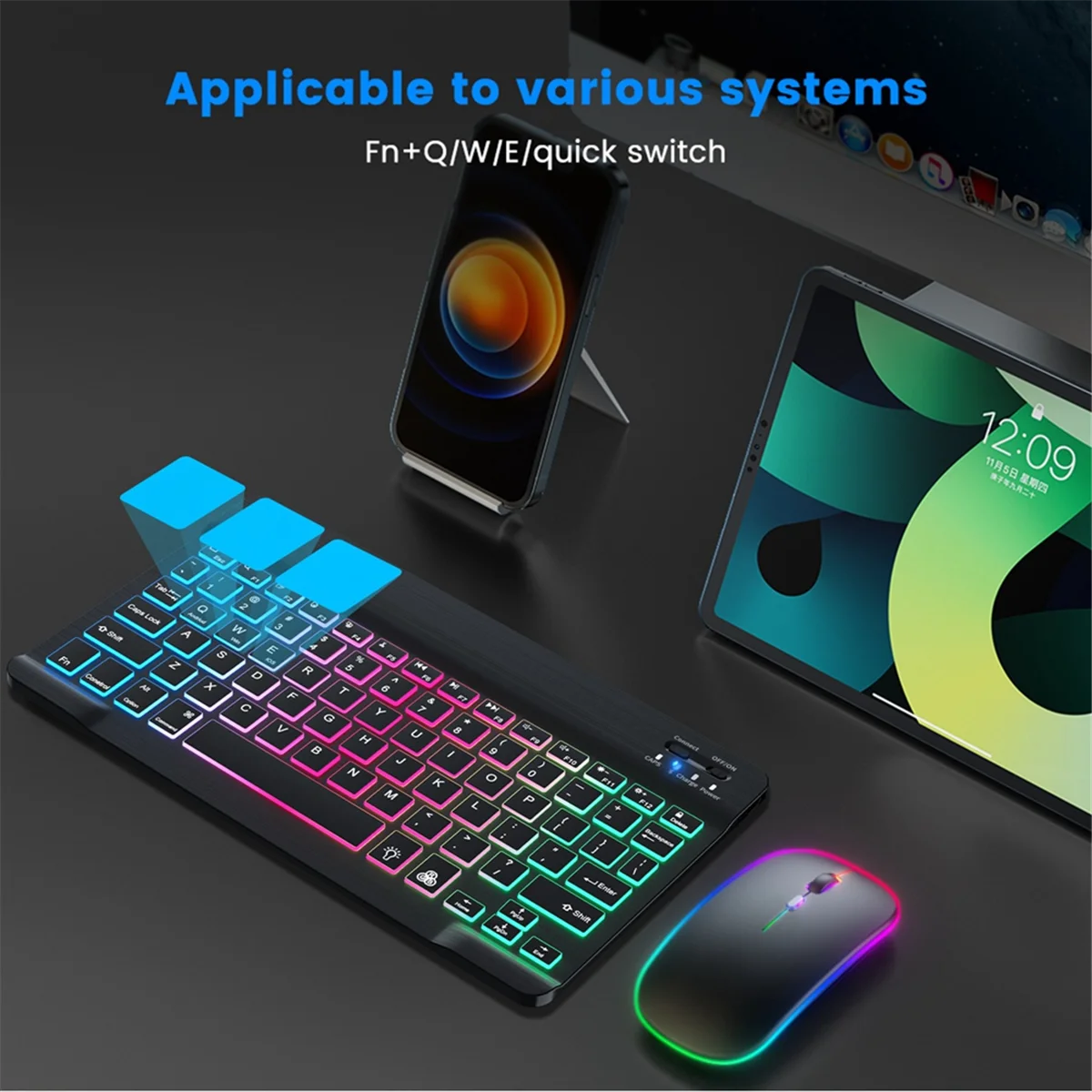 10inch Wireless Keyboard and Mouse RGB Backlit Rechargeable Bluetooth Keyboard and Mouse Combo Kit BlackHUG
10inch Wireless Keyboard and Mouse RGB Backlit Rechargeable Bluetooth Keyboard and Mouse Combo Kit BlackHUG