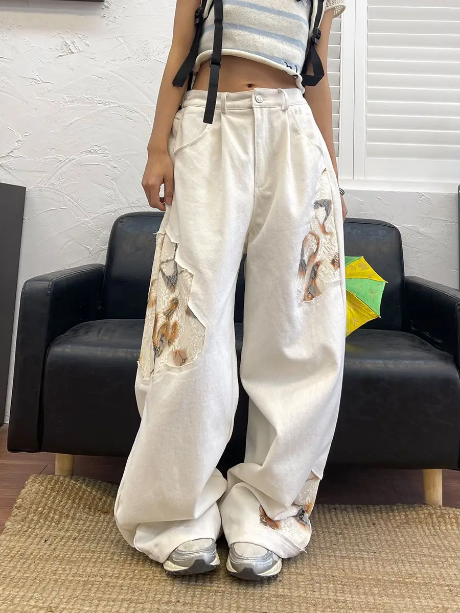 Foufurieux Lace Patchwork Jeans for Men and Women Autumn New American Fashion Brand Retro Loose Casual Wide Leg Pants for Women
Foufurieux Lace Patchwork Jeans for Men and Women Autumn New American Fashion Brand Retro Loose Casual Wide Leg Pants for Women