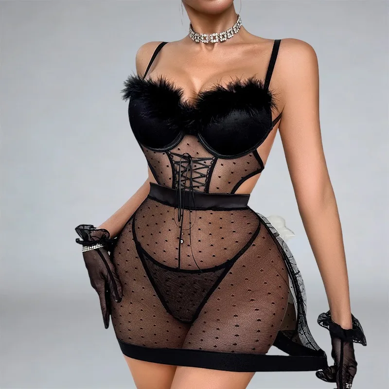 Toucheart Erotic Nightgown See-through Polka Dot Lace Hottie Sexy Feather Bodyshaping Sling Hip-covering Nightgown With mold Cup
Toucheart Erotic Nightgown See-through Polka Dot Lace Hottie Sexy Feather Bodyshaping Sling Hip-covering Nightgown With mold Cup
