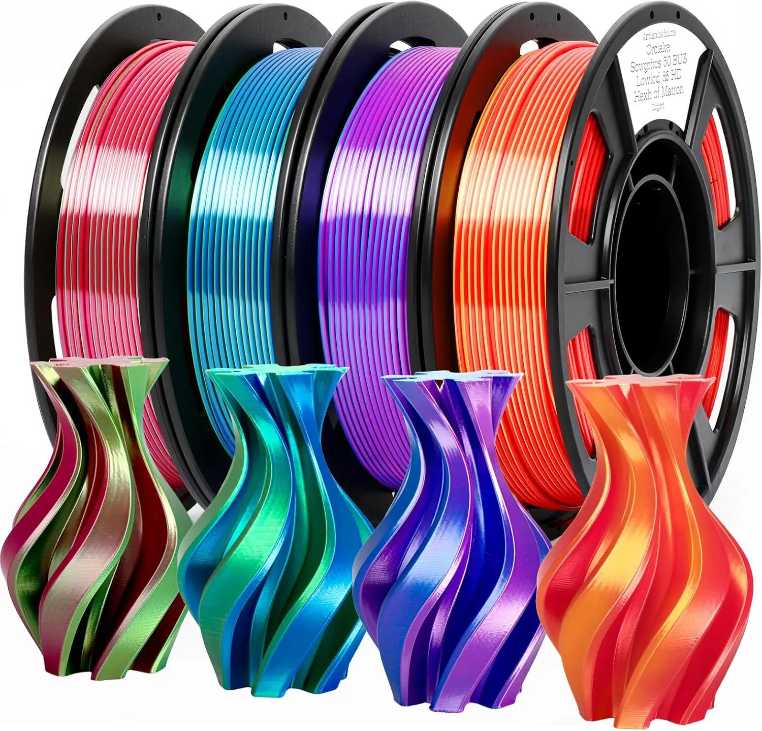3D Printer Filament, Dual Color Silk PLA Filament 1.75mm, Shiny Color Change, 4 x 250g Spools for FDM Printers
3D Printer Filament, Dual Color Silk PLA Filament 1.75mm, Shiny Color Change, 4 x 250g Spools for FDM Printers