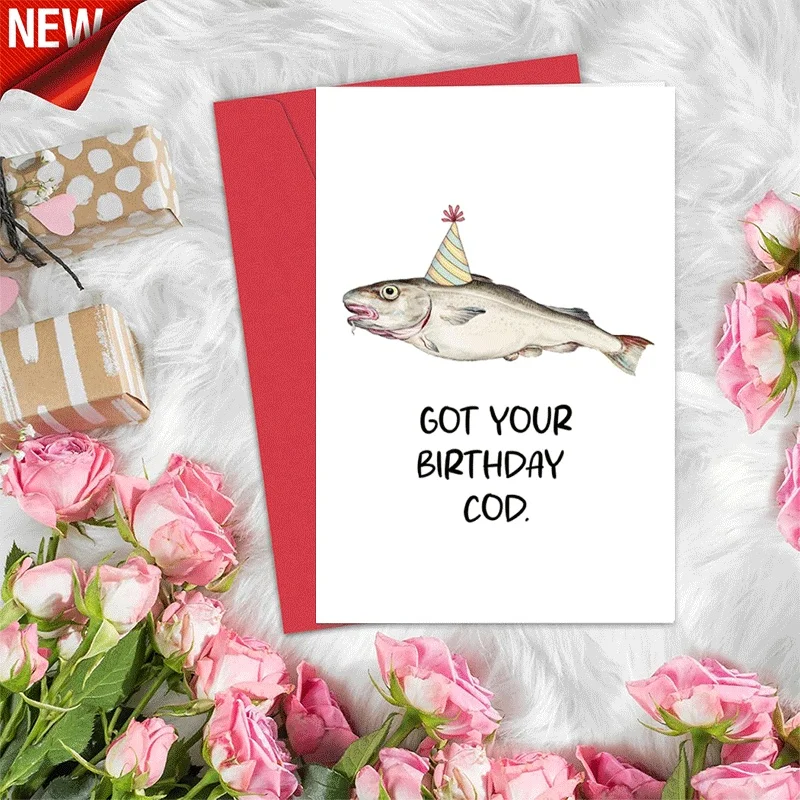 Funny Birthday Cod Greeting Card, Humorous Fish Themed Birthday Card for Friends Family
Funny Birthday Cod Greeting Card, Humorous Fish Themed Birthday Card for Friends Family