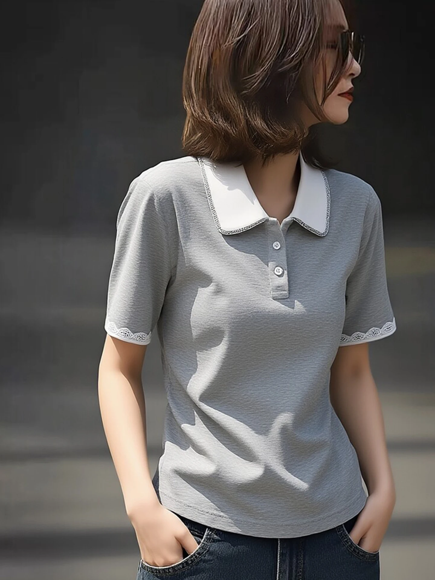 Spring Design Unique Short Sleeve Neck T-Shirt Korean Fashion Elegant Color Block Women's Top Commute Style Straight Cut
Spring Design Unique Short Sleeve Neck T-Shirt Korean Fashion Elegant Color Block Women's Top Commute Style Straight Cut