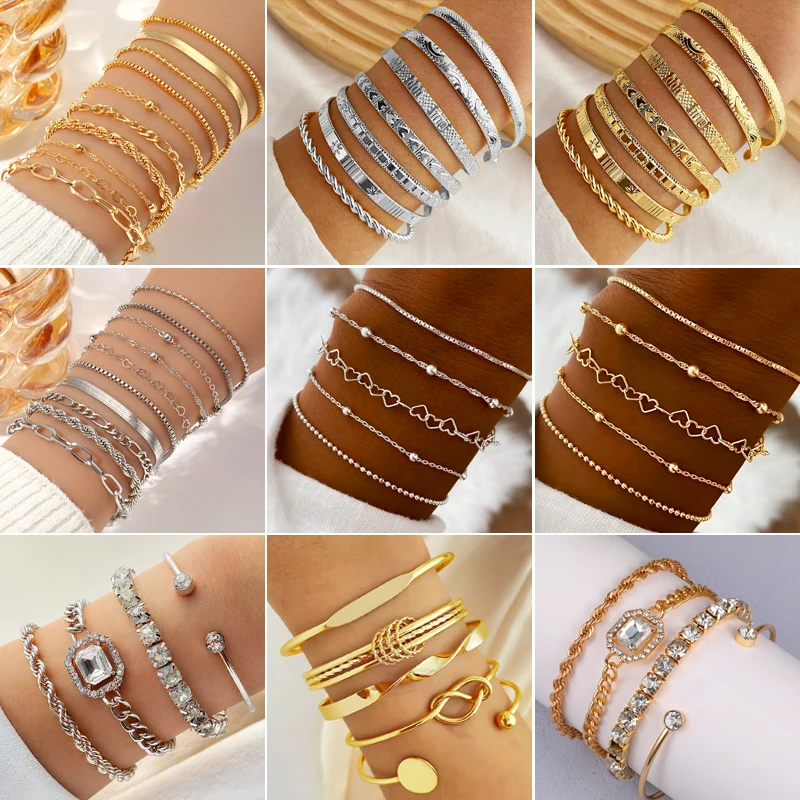 6 Pcs/7 Pcs/10 Pcs Set Punk Gold Color Bracelets for Women Streetwear Goth Heart Prints Metal Design Open Bangle Fashion Jewelry
6 Pcs/7 Pcs/10 Pcs Set Punk Gold Color Bracelets for Women Streetwear Goth Heart Prints Metal Design Open Bangle Fashion Jewelry