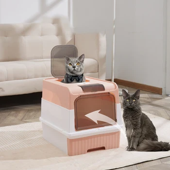 반려동물 쓰레기통, 고양이 물튀김 방지 변기, 완전 밀폐형, 유출 방지, 탈취제, 고양이 변기 플라스틱 샌드박스, 고양이 침대팬, 위생 트라