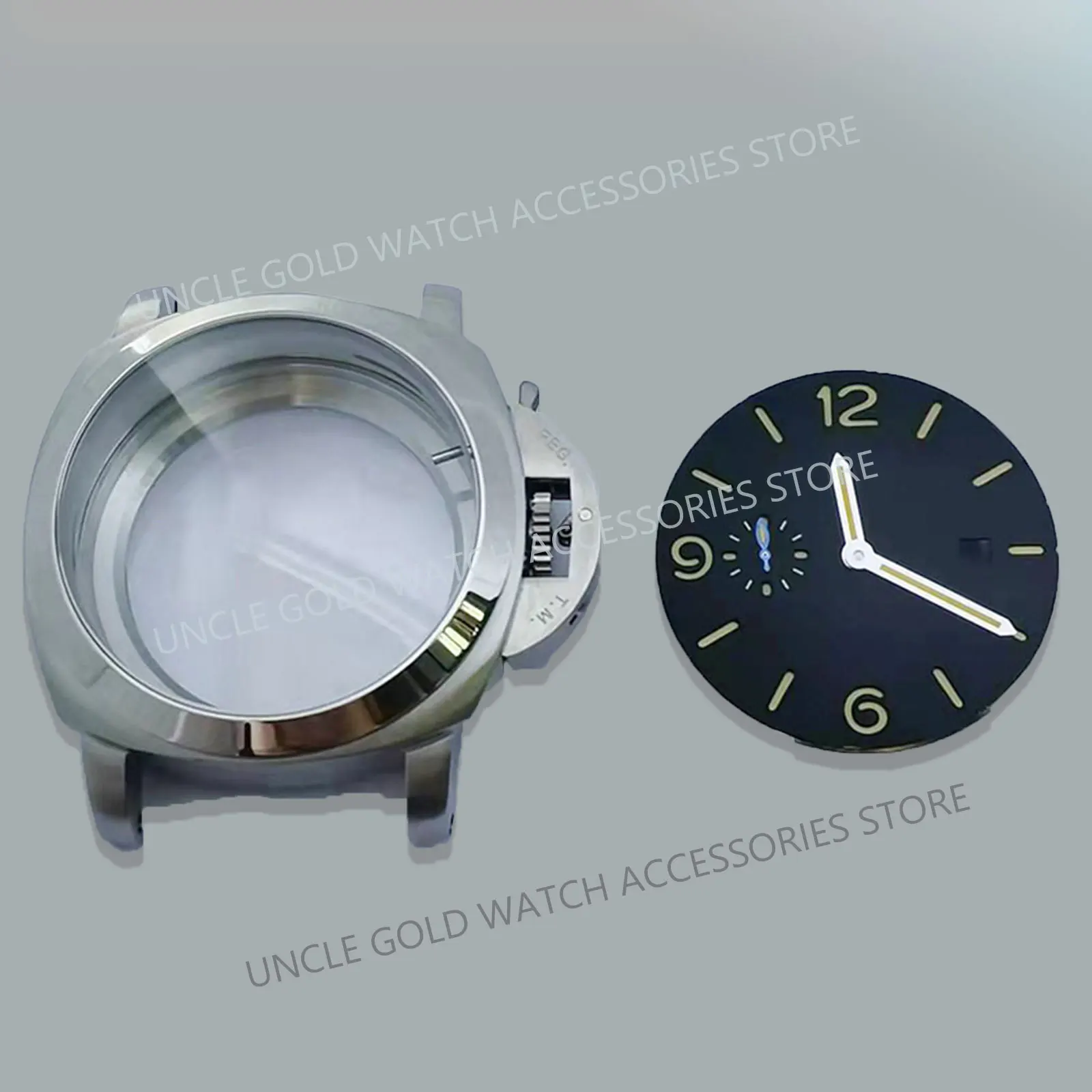 45mm Watch Case Sliver Transparent bottom For Panerai with 36.2mm watch dial with Night light hands fit ST2555 Movements
45mm Watch Case Sliver Transparent bottom For Panerai with 36.2mm watch dial with Night light hands fit ST2555 Movements