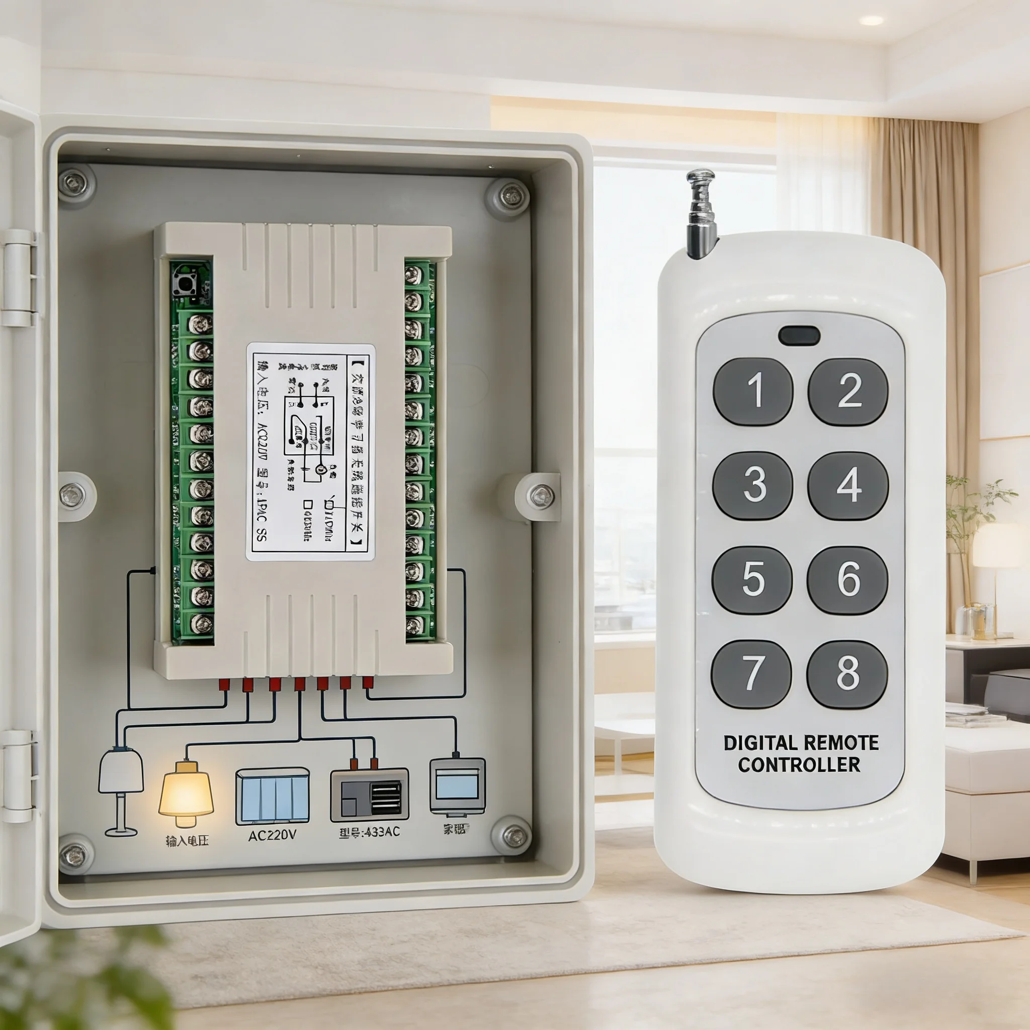 RF Wireless Remote Control Switch AC220V 8-Channel Repeater for Lighting Motors Push Rods Exhaust Fans And Spray Equipment
RF Wireless Remote Control Switch AC220V 8-Channel Repeater for Lighting Motors Push Rods Exhaust Fans And Spray Equipment