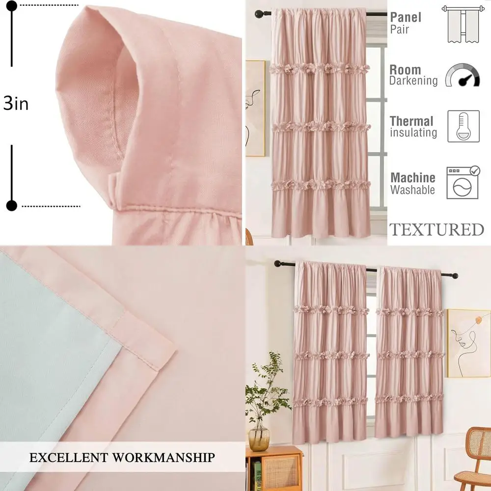 Пара термоизолированных штор в стиле бохо с рюшами и цветочным узором, 42x63 дюйма, персиково-розовые
Пара термоизолированных штор в стиле бохо с рюшами и цветочным узором, 42x63 дюйма, персиково-розовые