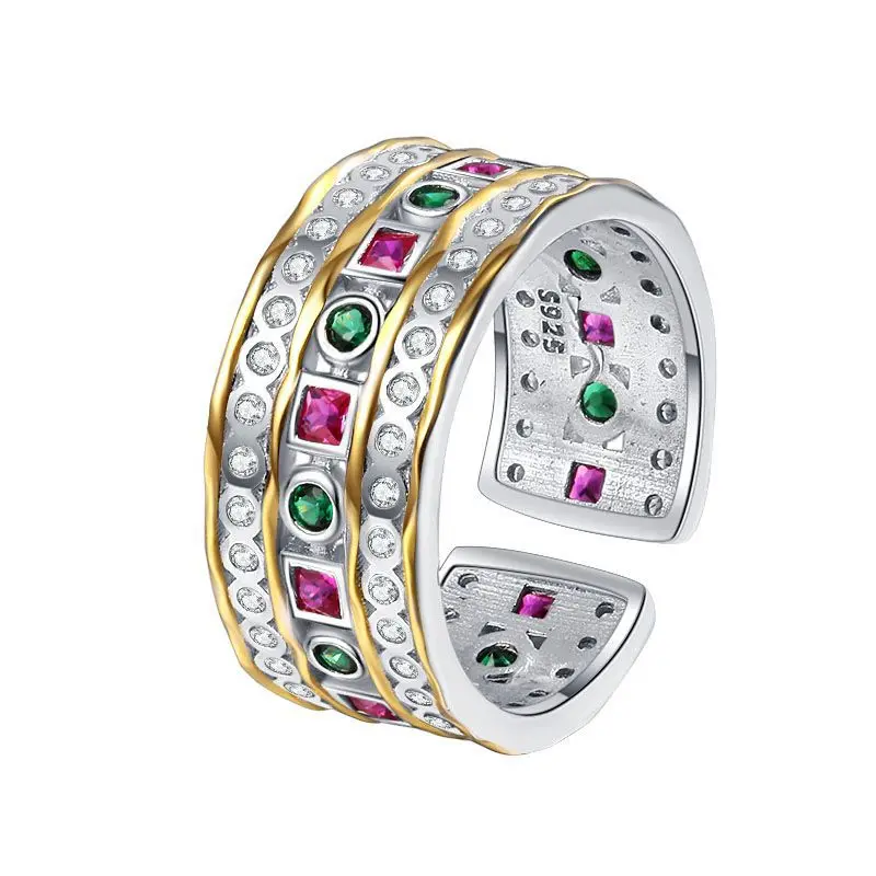 S925 sterling Silver Wide Three-layer Color Diamond Ring Adjustable Rings French Design Hollow New 2024
S925 sterling Silver Wide Three-layer Color Diamond Ring Adjustable Rings French Design Hollow New 2024