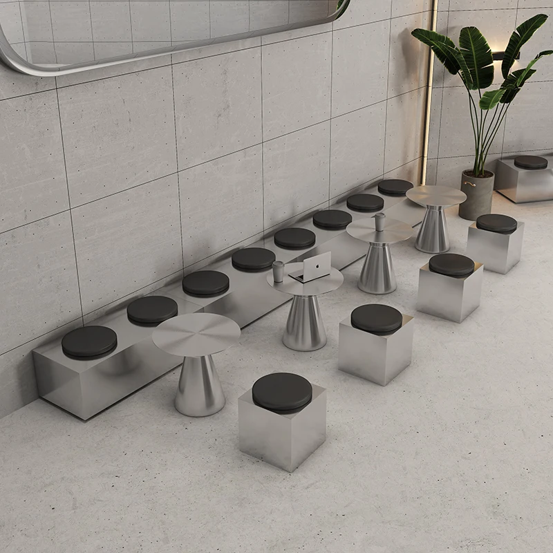 Internet celebrity industrial style stainless steel card seat sofa against the wall coffee shop milk tea shop table and chair
Internet celebrity industrial style stainless steel card seat sofa against the wall coffee shop milk tea shop table and chair