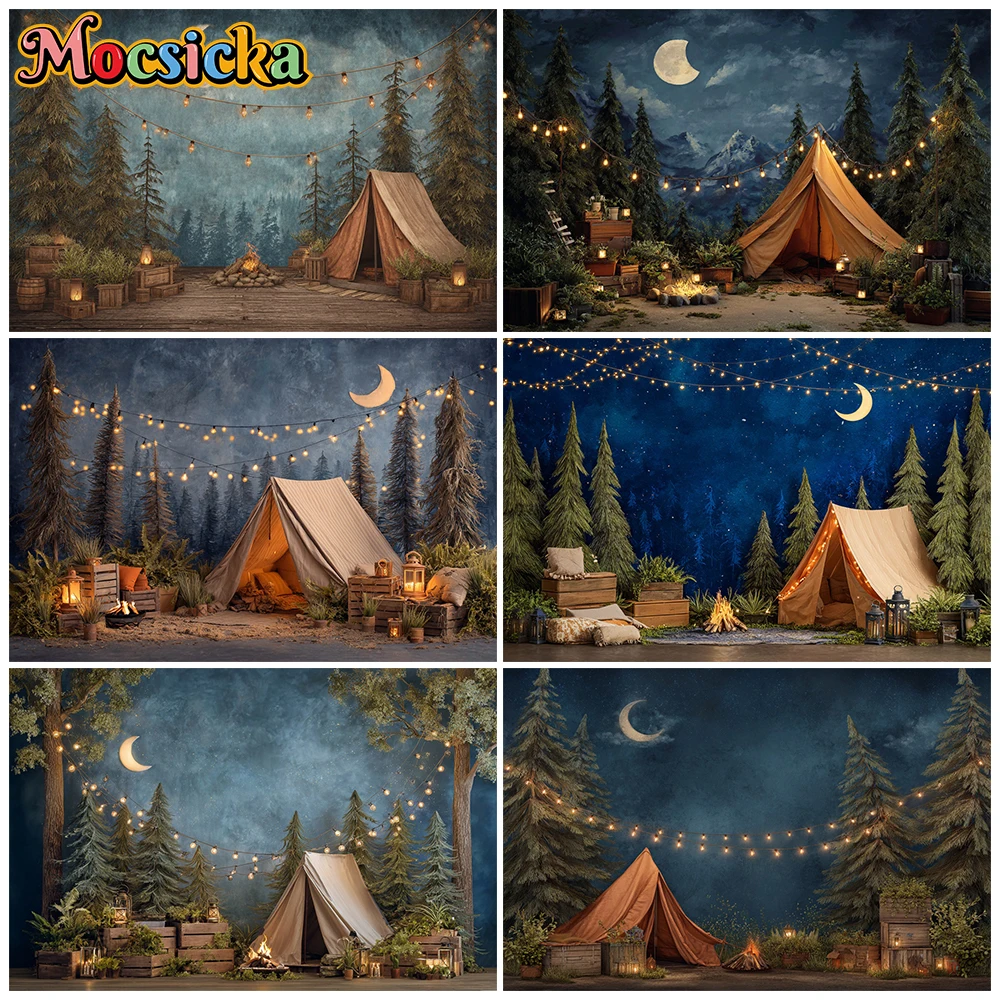 Mocsicka Night Camping Photography Backdrop Forest Tent Campfire Moon Background Birthday Adventure Outdoor Photoshoot Banner
Mocsicka Night Camping Photography Backdrop Forest Tent Campfire Moon Background Birthday Adventure Outdoor Photoshoot Banner